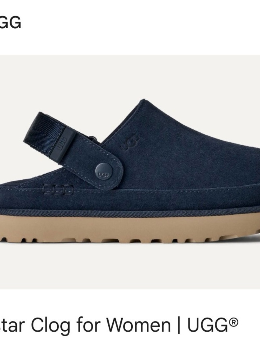UGG women’s Navy Suede Slip-On Clog with Tan Sole